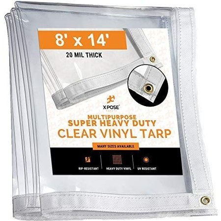 Xpose Safety 8 ft x 14 ft Heavy Duty 20 Mil Tarp, Clear, Vinyl CVT20-814-X